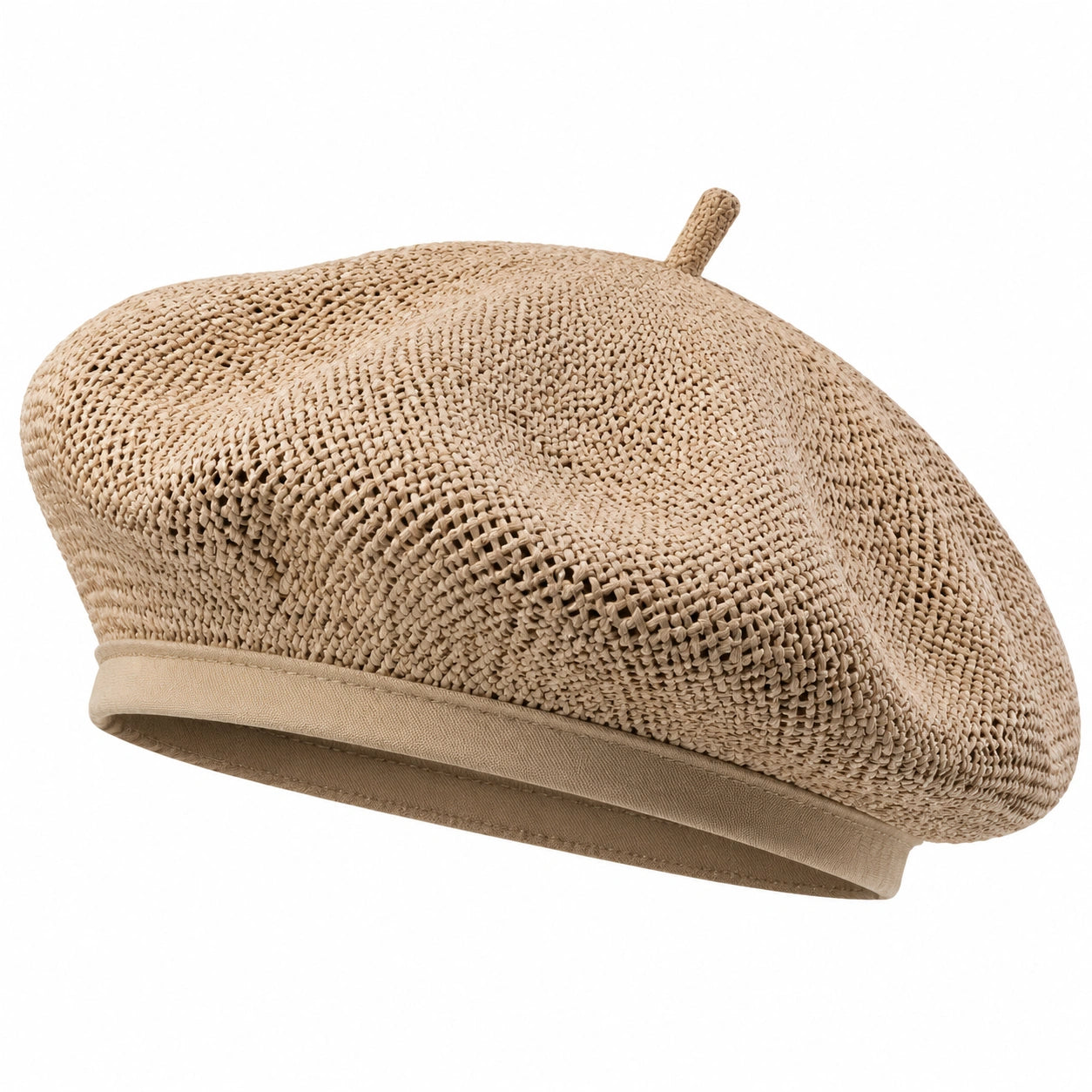 Baskenmütze Einheitsgröße aus geflochtenem Papierstroh Beige für Erwachsene im Sommerstil