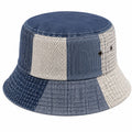 Bucket-Hut Einheitsgröße aus Textil Blau Beige im Patchwork-Stil