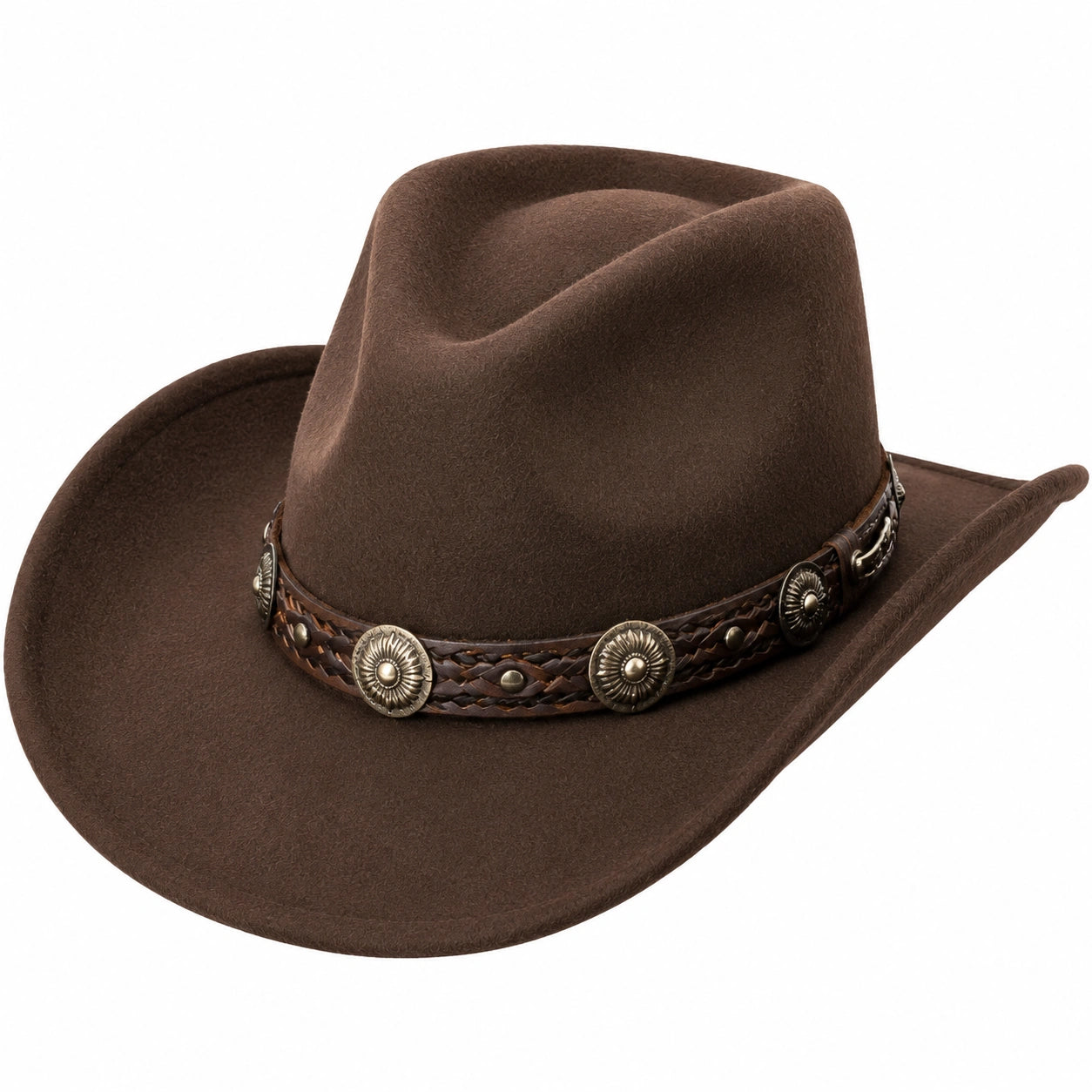 Cowboyhut Einheitsgröße braun Filzoptik mit geflochtenem Hutband Westernstil