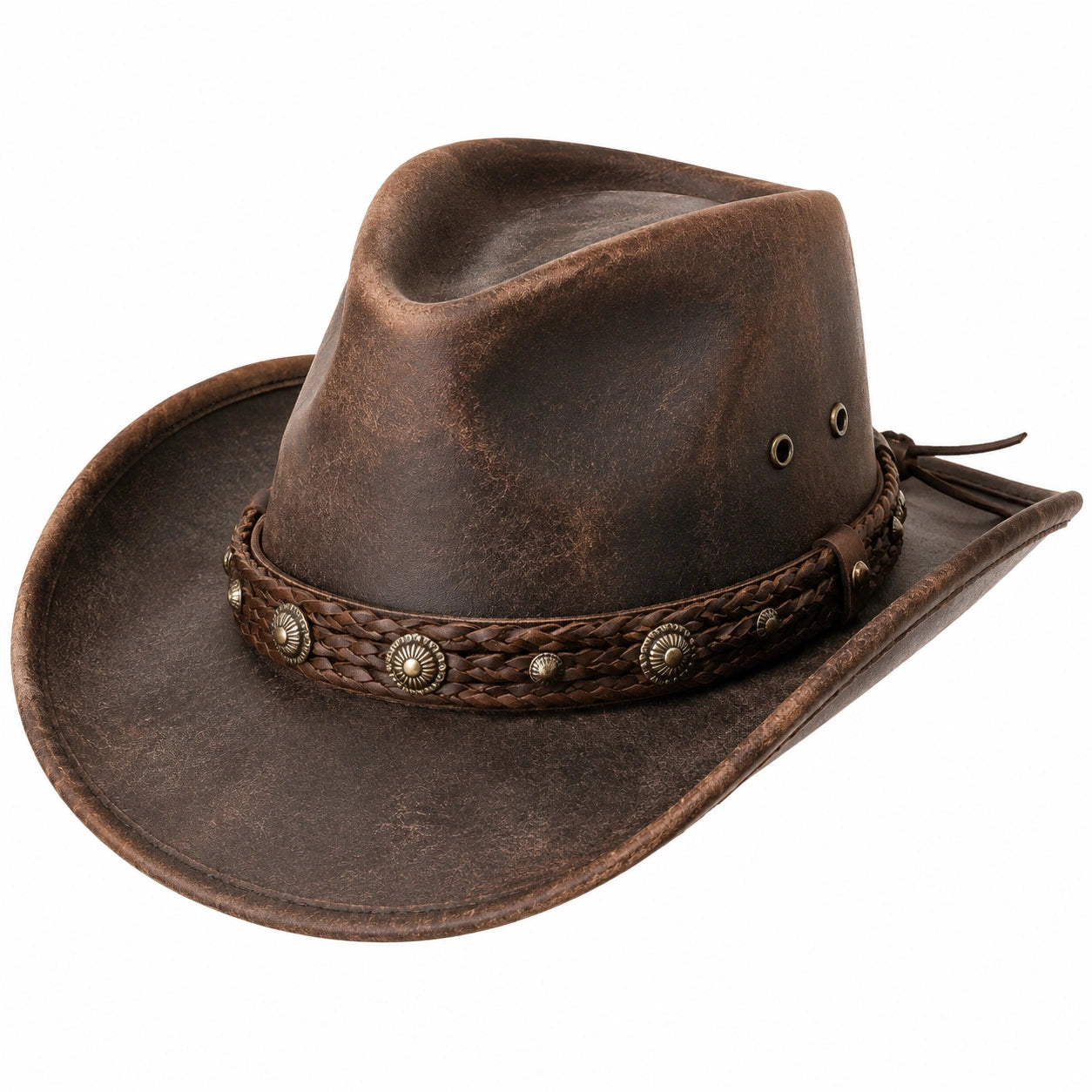 Cowboyhut Einheitsgröße braun in Lederoptik mit geflochtenem Hutband