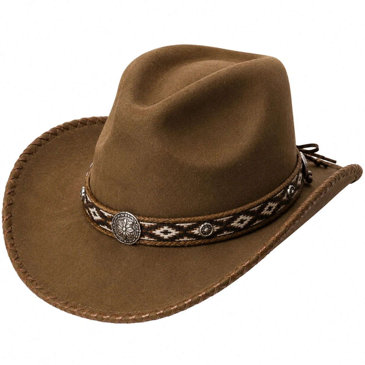 Cowboyhut Einheitsgröße in Braun mit Wildlederoptik und Zierband