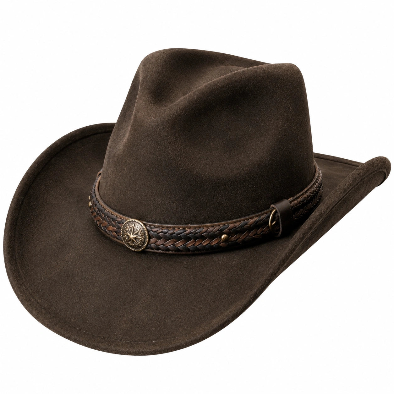 Cowboyhut Einheitsgröße braun in Wildlederoptik mit geflochtenem Hutband