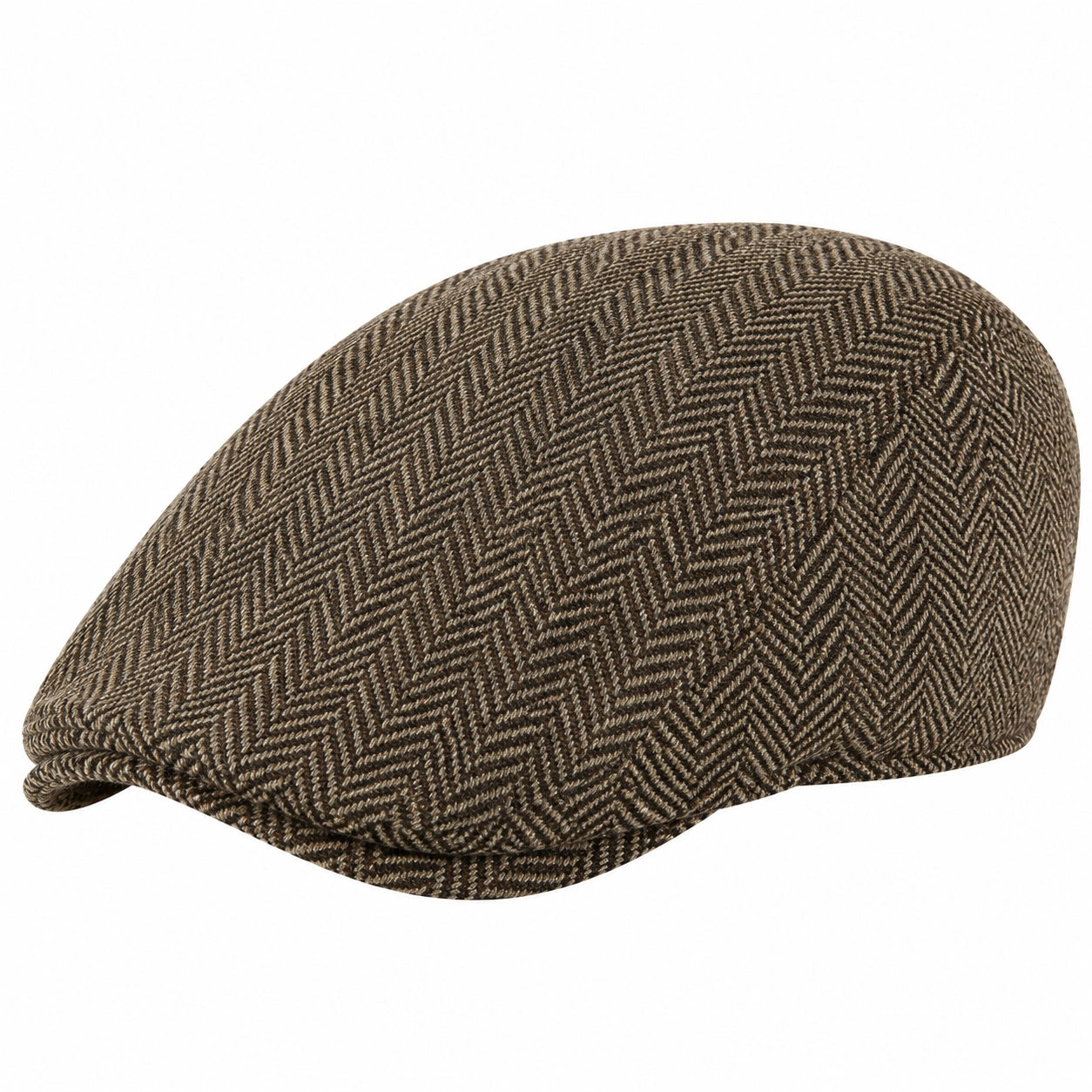 Schiebermütze Einheitsgröße aus Webstoff in Braun Beige mit Fischgrätmuster