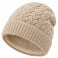 Strickmütze Einheitsgröße Beige mit Teddyfutter für Winter