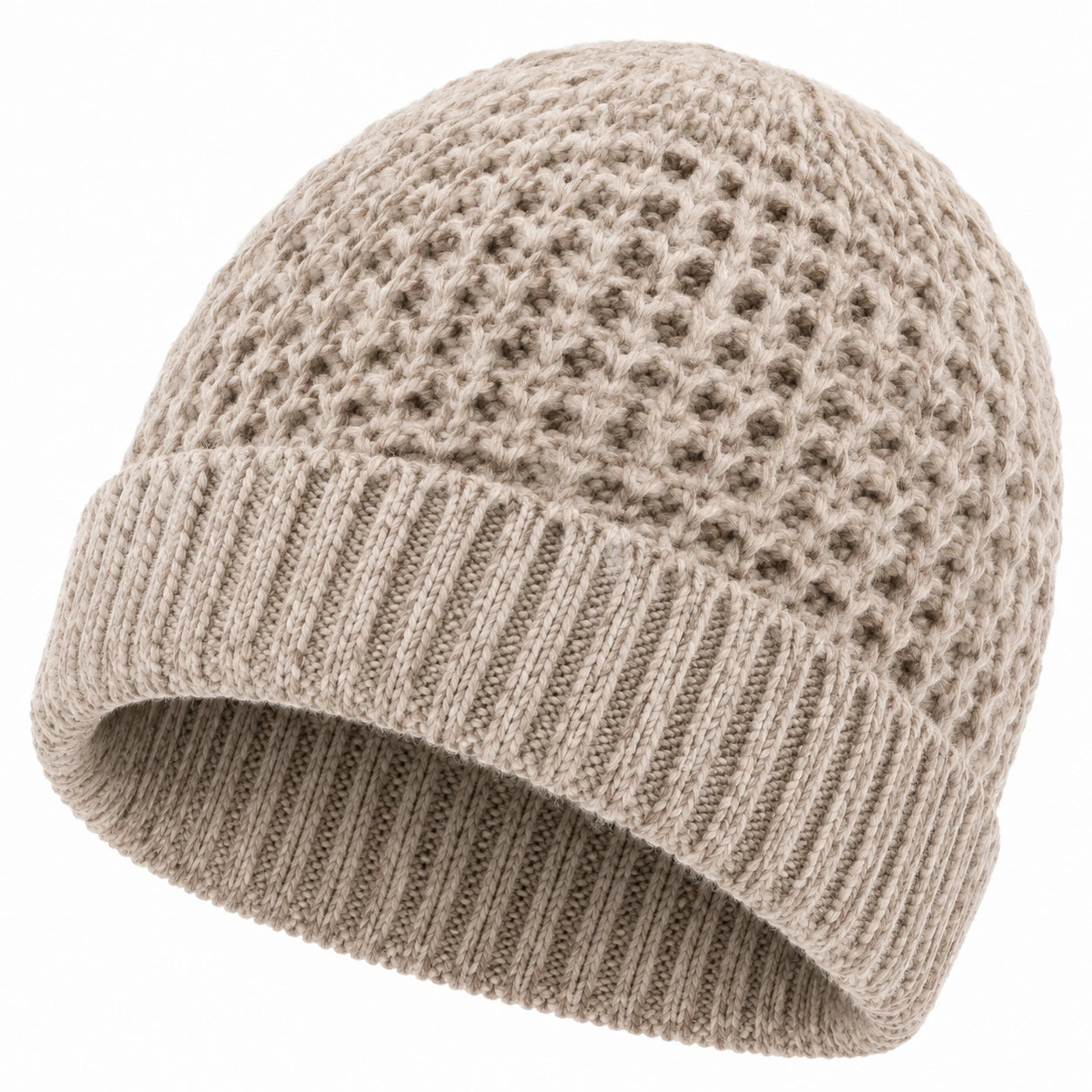 Strickmütze Einheitsgröße Beige mit Umschlag Grobstrick Wintermütze