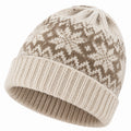 Strickmütze Einheitsgröße Beige Creme mit Umschlag und Rautenmuster