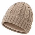 Strickmütze Einheitsgröße Beige mit Fleecefutter und Zopfmuster