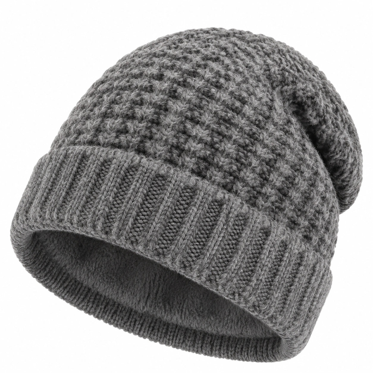 Strickmütze Einheitsgröße Grau mit Umschlag und Grobstrick