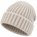 Strickmütze Einheitsgröße Beige mit Rippstruktur und Umschlag für Damen und Herren